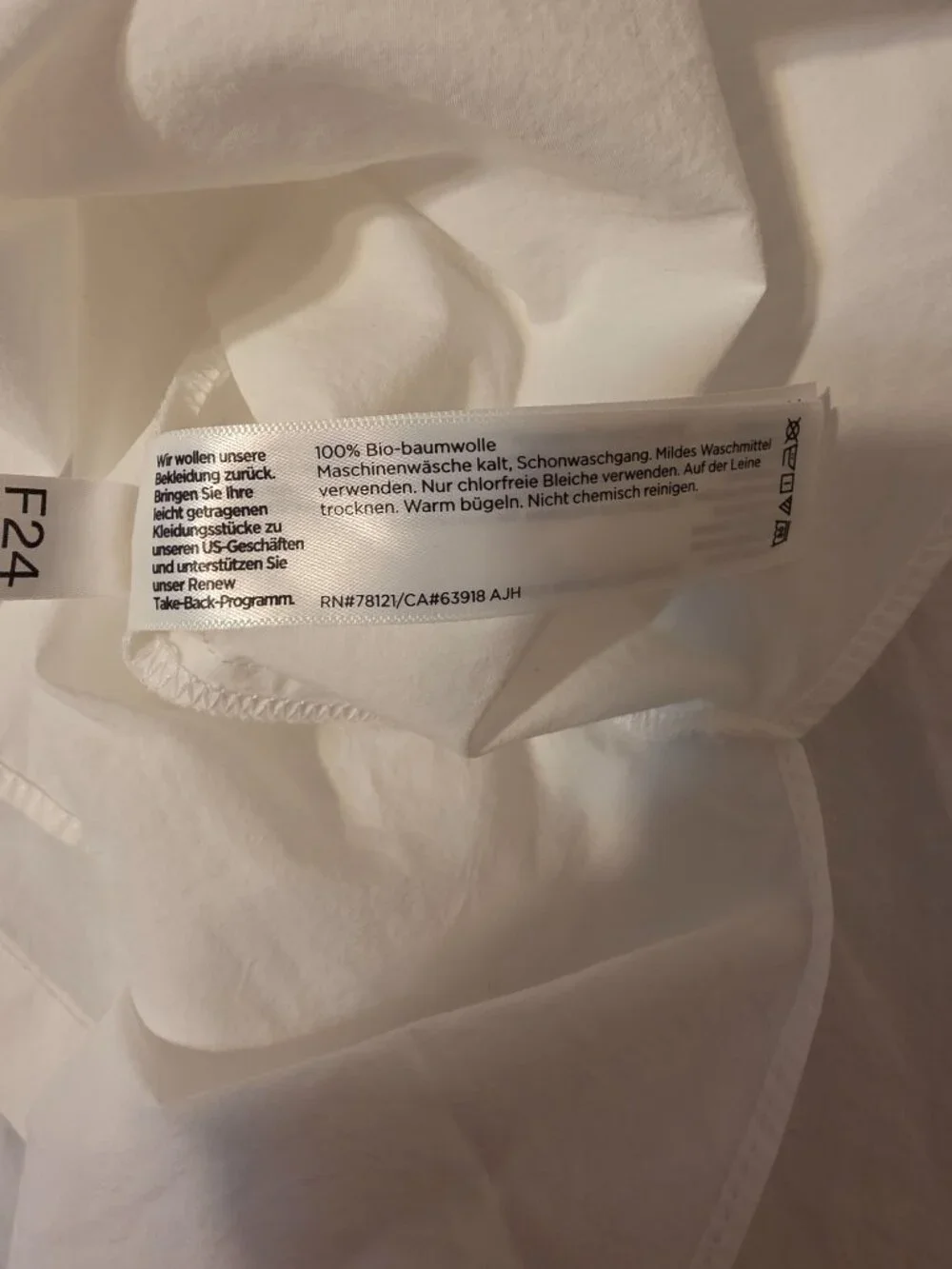 Organic Cotton Sleeveless Button Front Dress White, Label removed